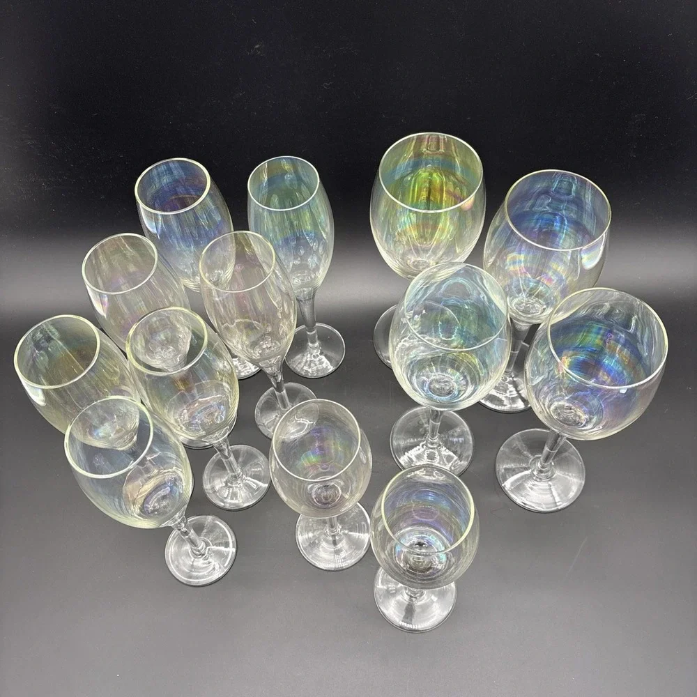 Vintage Toscany Iris Lustre Crystal Stemware Lot of 13 Iridescent Wine Champagne
